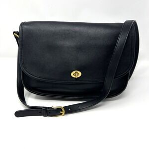 VTG Coach Vintage City Bag Black Leather Model 9790 Crossbody Brass Hardware USA